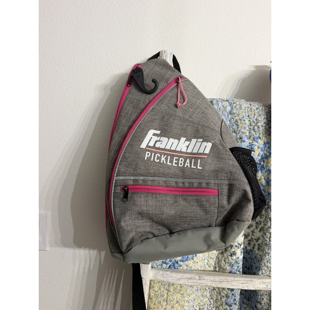 Franklin Pickleball Sling Bag Backpack, Gray with Pink Zippers